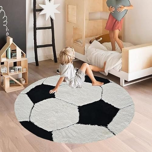 Wokii Fußball Spielteppich,Runder Teppich,Kinderzimmer Baby Krabbeldecke,Waschbar rutschfest Spielzimmer Kinderzimmer Jugendzimmer Jungen, Mädchen Sport Dekoration,110CM