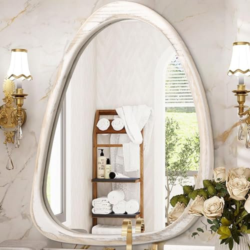 Lzuso Miroir Mural irrégulier Cadre en Bois Moderne asymétrique Blanc Miroir d'art Unique pour Mur décoratif Miroir de Toilette pour Chambre à Coucher Salon entrée Suspension