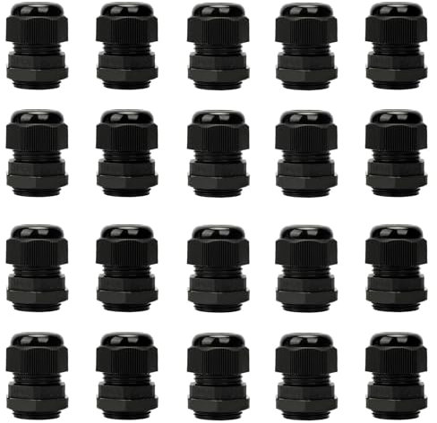 M20 20mm IP68 Waterproof Cable Glands, Suitable for 6mm - 12mm Cables, Plastic Nylon Compression Glands Connectors with Locknut and Washer,Joint Adjustable Locknut Protectors for Power Cable-20 Pcs
