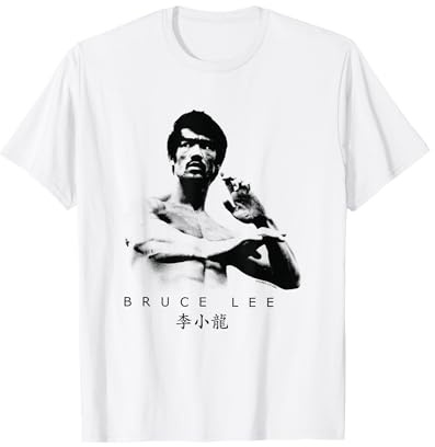 Bruce Lee T-Shirt: Unisex Erwachsene und Kinder, Weiß, S, Cartoon, Klassisch, Crew-Ausschnitt, Standardlänge, Lizenzierte Bruce Lee Grafiken, Klassischer Schnitt mit doppeltem Saum