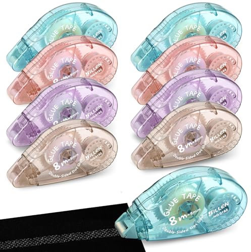 YSWOVUO Lot de 8 Rouleau de Colle Roller, 8mm x 8m Souris Roller Colle Ruban Adhésif Double Face, Transparent Colle Scrapbooking pour Travaux Manuels, Album Photo, Cartes, Journal, DIY Carte