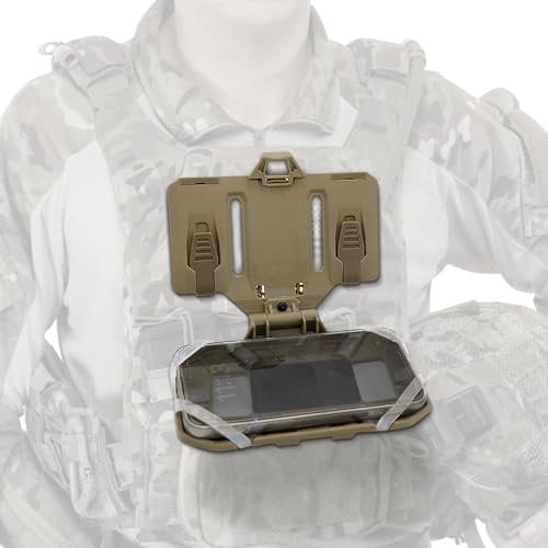 Tactical molle Phone Holder Mount Plate Carrier Vest Attachments, Foldable Universal Tactical Chest Plate Carrier Phone Holder Mount for Screen Size 4.7-6.7