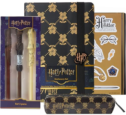Get Trend Harry Potter Set Papeterie Joli Cahier Trousse Kawaii Autocollants Stylos Baguette Fourniture Scolaire Hogwarts Idée Cadeau (Noir Harry Potter)