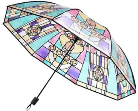 dzqad Transparenter Vintage-Sonnenschirm, Stained Glass Umbrella, Handbemalte Transparente Regenschirme, Vintage Windproof Regenschirme mit acht Glasfaserrahmen für Ehefrau, Kollegen, Freundin,