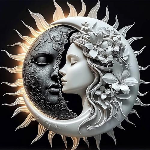 AIRDEA Sonne und Mond Diamond Painting Erwachsene, DIY 5D Blume Diamant Painting Bilder, Bastelset Erwachsene Frauen als Haus Wanddeko 30x30 cm