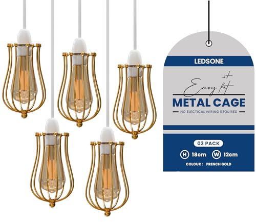 Lampenschirm Drahtkäfig Kronleuchter Industrielle Vintage Kronleuchter Lampenschirm Wandlampe Deckenlampe Set für Hotel (Französisches Gold, 5er-Pack)