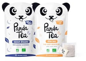 Panda Tea - Duo Slim Tea & Sweet Dreams - Thé Vert Minceur & Infusion Sommeil Profond - 56 Sachets Mousselines - Detox, Perte de poids & Sommeil Réparateur