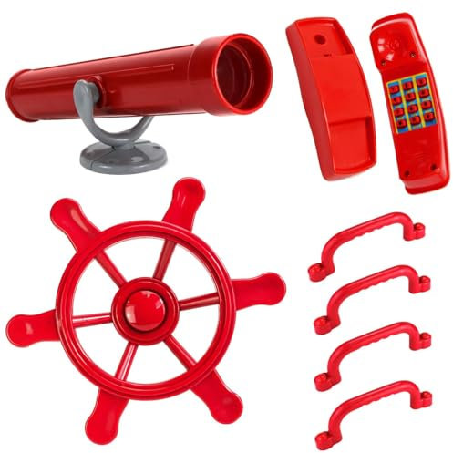 Anschütz Mega Spielturm Zubehör Set Handgriffe Fernrohr Steuerrad Telefon (ROT)