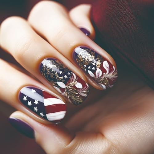 Independence Day Faux ongles carrés courts blancs sur le thème du jour de l'indépendance