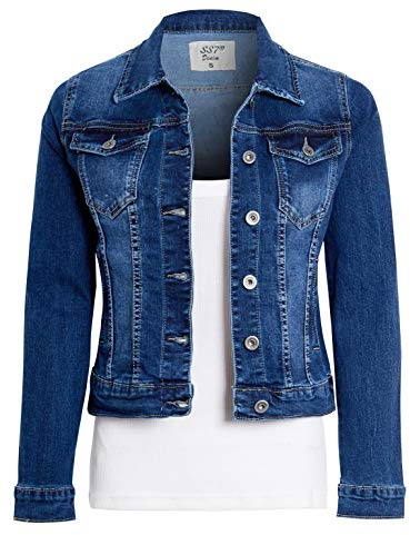SS7 Damen Ausgestattet Jeansjacken Mid Blau