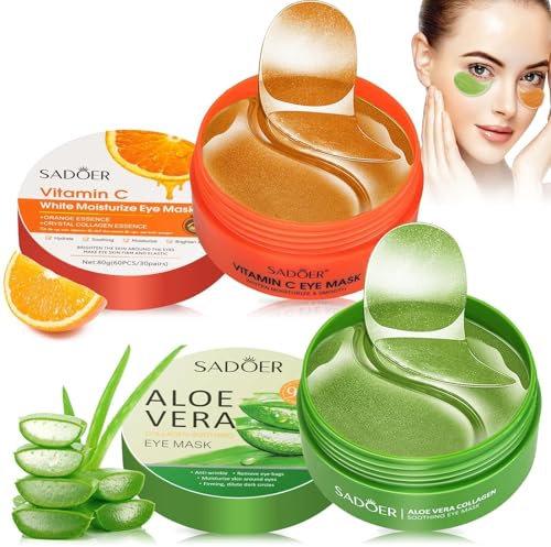 120 Stück Aloe Vera Augenpads, Vintamin C Augenpads Gegen Augenringe, mit Hyaluron, Orange Vitamin Augenpads, Augenmaske Anti Aging, Gegen Falten, Tränensäcke, Schwellung