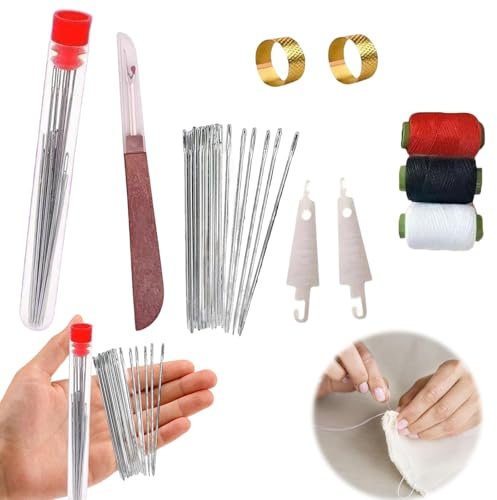 37PCS Sewing Kit, Stainless Steel & ABS Sewing Tool Set with Hand Sewing Needles, Portable Sewing Supplies for Mending, Handcraft & Gifting - Threader & Thimble Included (1 Set)