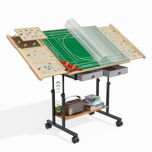 CODACE 1500 Piece Jigsaw Puzzle Table with Legs, Adjustable 5-Tilting-Angle Board with 6 Drawers & Cover, 35x 26 Wooden Puzzle Board with 4 Wheels for Adults, Birthday Gift for Mom and Elderly