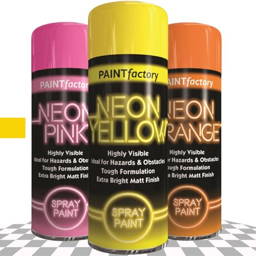 Neon Spray Paint 200ml – High Visibility Extra Bright Matt Finish Aerosol – Quick Drying Multipurpose Paint for Interior & Exterior Use on Metal, Wood, Plastic, DIY & Craft Projects (Yellow - 5389)
