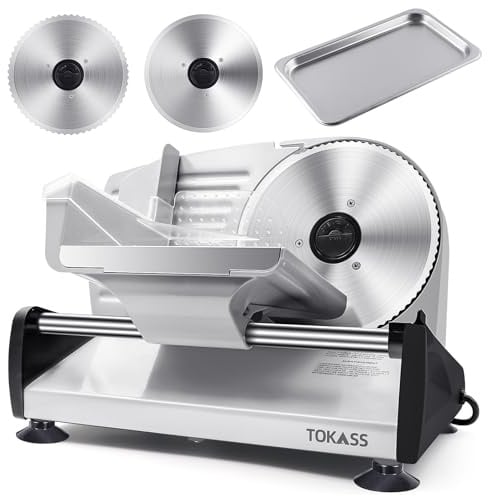Elektrischer Allesschneider Edelstahl-DC motor 200Watt-Verstellbare Küchenmaschine 0 bis 15mm - 2 Klingen - Wurstschneidemaschine - Brotschneidemaschine, Schinkenschneider