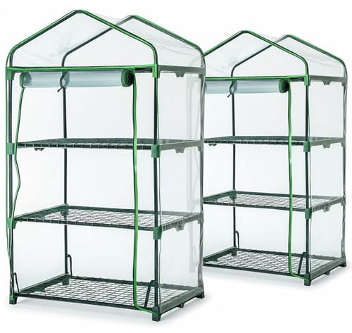 Gewächshaus 3 Etagen 2er Set Mini Treibhaus Pflanzenanzucht Folienhaus | BURI, 126x70x50 cm, Stahlrohrgestell, PVC-Abdeckung, Reißverschlusstür, wetterfest, Saatkeimung, Garten, Balkon