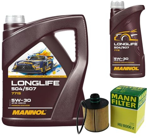 EISENFELS Inspektionspaket enthält 6 Liter Motoröl Longlife 504 507 5W-30 Ölfilter kompatibel mit Freemont 345 2.0 JTD