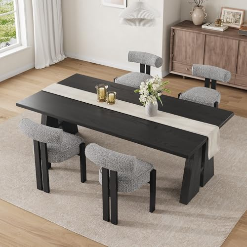 GarveeMore 4Er Set Bouclé Esszimmerstühle, Gepolsterte Küchen- Und Esszimmerstühle Mit Weichem Teddy-Stoffbezug, Holzbeine, Armlose Polsterstühle Für Esszimmer & Wohnzimmer