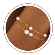 Fezodo Armband Damen Gold, Perlenarmband Damen Wasserfes Armband Perlen Layering Armbänder Armkette Perlenschmuck, Gold Schmuck Hochzeit Geschenk für Frauen Freundin Mutter Tochter