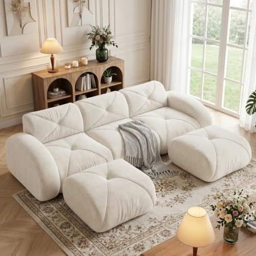 SoarFlash U-förmiges 3-Sitzer-Sofa, Maße 281×171×76 cm, Weiß | Modulares komprimiertes rahmenloses Sofa, 32D-Hochdichtschaum, Chenille-Stoff, rutschfeste Basis, montagefrei