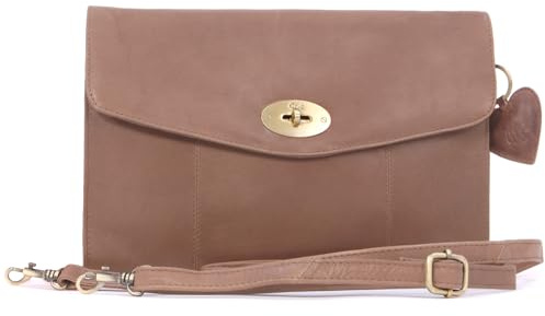 Gigi - Leder - Damenhandtasche/Clutch mit Klemmverschluss - OTHELLO 8757 - Braun