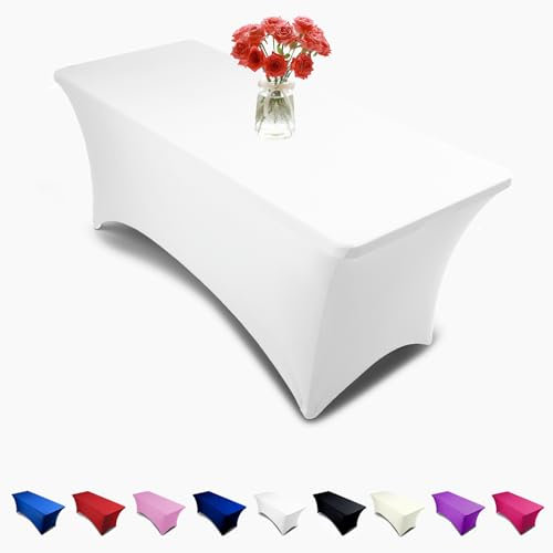 Event Linens 6 ft Stretch Tischdecke – Spandex Tight Fit, rechteckige Tisch Cover-dj, Messen, weiß…