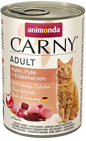 animonda Carny Katzen Nassfutter Huhn + Pute + Entenherzen (6 x 400g), getreidefreies Katzen Nassfutter ohne Zucker, mit frischen fleischigen Zutaten