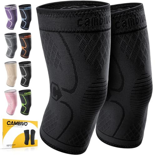 CAMBIVO Knee Support Men/Women 2 Pack, Knee Brace Compression Knee Sleeves for Running, Gym, Weight Lifting, Hiking, Walking, Sports, Volleyball