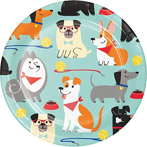 Creative Converting Cute Dogs Round Paper Lunch Plates - 8 Pcs