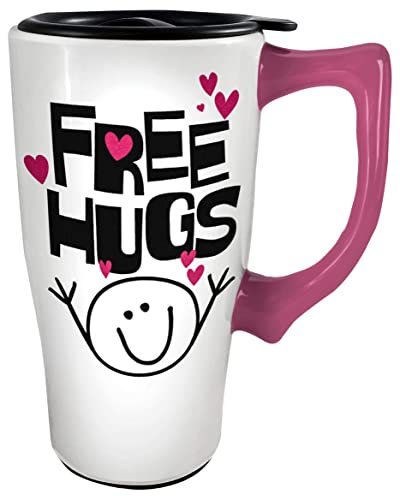 Spoontiques 12834A Free Hugs Ceramic Travel Mug, White