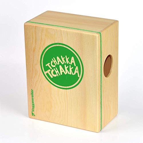 VOLT KazooJon Quader Mini Cajon Bongo Kazoo Holz Schlagwerk Instrument (14 x 11 x 6,5 cm, Birke / Pinie, patentierte Schlagflächen, mit Dämpfungselement), Braun / Grün