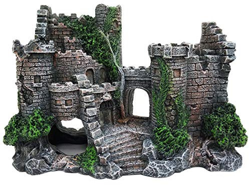 MEIZI Aquarium Deko Groß Aquarium Dekoration Harz Aquarium Zubehör Aqua Ornaments Für Kleine Garnele Fisch Schildkröte (21X15X9CM Castle)