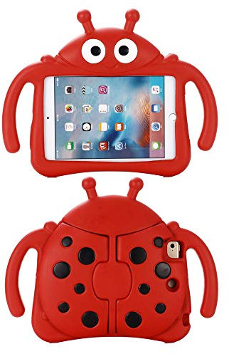 Tading Kids iPad Mini Case, Children Friendly EVA Foam Shockproof Kid Proof Handle Stand Bumper Cover for iPad Mini 7.9 Inch Tablets [NOT FOR iPad Mini 6 2021], Cute Ladybug - Red