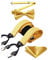 HISDERN Gelb Hosenträger und Fliege Set für Herren Einstecktuch Y Style hosenträger Punkten Dot mit 6 Starken Clips Einstellbar für Anzug