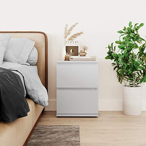 URBNLIVING 2 Drawer Wooden Bedroom Bedside Cabinet No Handle Storage Nightstand Side Table