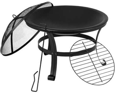 Flash Furniture Chelton Feuerstelle mit Funkenschutz und Schürhaken, rund, 55,9 cm, Schwarz