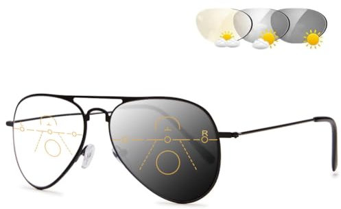 VEVESMUNDO Photochrome Lesebrillen Herren Damen Metall Sonnenlesebrille Bifokal Progressive Multifokale Blaulichtfilter Gleitsichtbrille für Sonnenschutz mit Etui