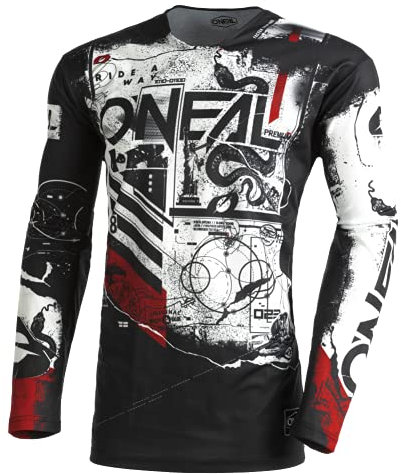 O'NEAL | Motocross-Shirt Langarm | MX MTB Mountainbike | Leichtes Material, ergonomischer Slim Fit Schnitt für perfekte Passform | Mayhem Jersey Scarz V.22 | Erwachsene | Schwarz Weiß Rot | Größe M