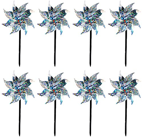 HAC24 8er Set Windrad Vogelabwehr Reflektierend Windmühle Vogelschreck Taubenabwehr Windspiel Balkon Vogelschutz Taubenschreck