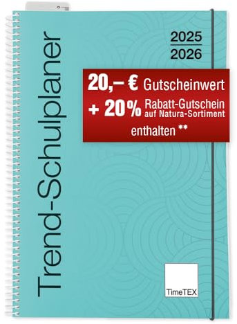TimeTEX Trend-Schulplaner A4 Lagune - Ringbuch - Schuljahr 2025-2026 - Lehrerkalender - Unterrichtsplaner - TimeTEX 10581