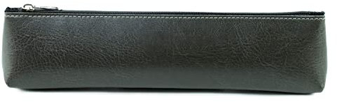 DELMON VARONE - Schlampermäppchen mit Reißverschluss aus veganem Eco Kunstleder Grau - Klassisches Federmäppchen für Stifte, Kugelschreiber & Bleistifte - Stifteetui & Federmappe nachhaltig