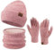ZASFOU Damen Winter Beanie Mütze Schal Touchscreen Handschuhe Set Warme Wintermütze Loop Schal Schlauchschal Winterhandschuhe Weihnachten Geschenk für Frauen,Pink Rot