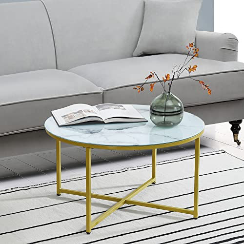 [en.casa] Couchtisch Uppvidinge Beistelltisch 45x80cm Wohnzimmertisch rund Marmor, weiß/Gold