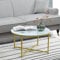 [en.casa] Mesa de Centro Mesa Auxiliar Redonda Uso Versátil Cristal Lacado/Acero 45 x Ø 80 cm Aspecto de Mármol Blanco/Dorado