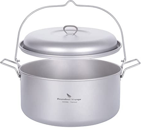 iBasingo Titan Suppe Topf 4.5L Camping Topf Outdoor Kochgeschirr Leichtes Picknick Wandern Hängende Topf Tragbare Reise Haushalt Küchengeschirr Kochen Kit Hot Pot Für 3-5 Person Ti2112C