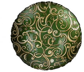 BRANDANI Piatto Filo d'oro in Vetro Verde/Oro 38 cm.