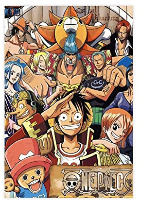 FUKITT One Piece Tous les personnages Toile d'Art Poster, Toile Poster, Art Mural, Décoration, Image, Peinture pour Salon, Chambre à Coucher, Décoration, Style Cadre, 30 x 45 cm