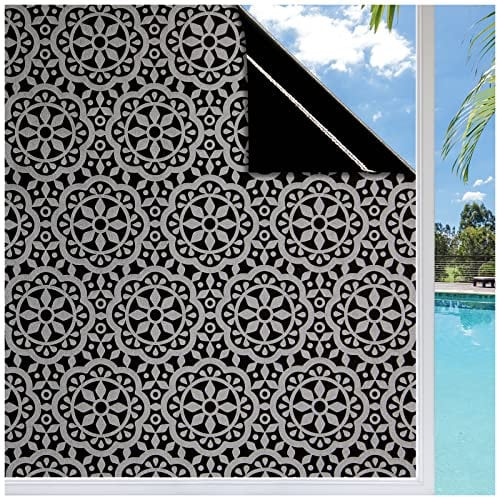 Lifetree Frosted Window Film Privacy Film for Glass Windows Self Adhesive Vinyl Opaque Static Cling Decorative Patterned Window Stickers for Home Bathroom (Black, 90 * 200cm)