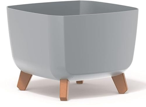 Blumentopf Blumenkübel mit Füßen Schale Pflanzschale quadratisch Matt Design Übertopf Pflanztopf Blumenschale (Grau, 24cm)