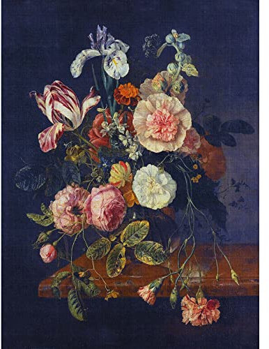 BRICOFLOR | Gemälde Fototapete in Dunkelblau | Kunst Fototapete mit Blumen im Vintage Stil | Wohnzimmer und Esszimmer Tapete im 20er Jahre Stil |